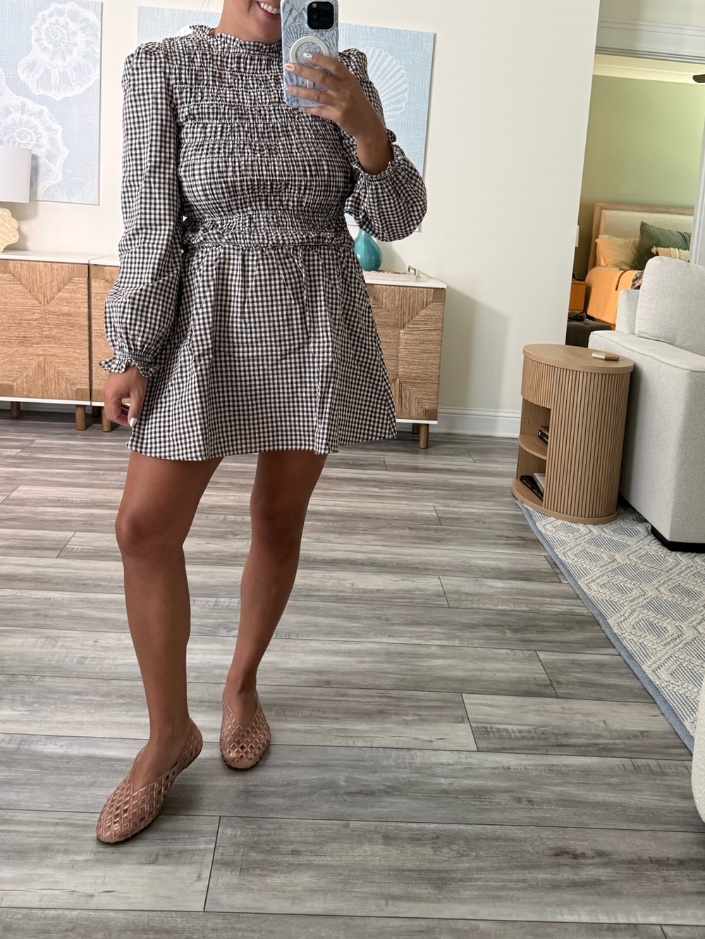Long Sleeve Gingham Dress